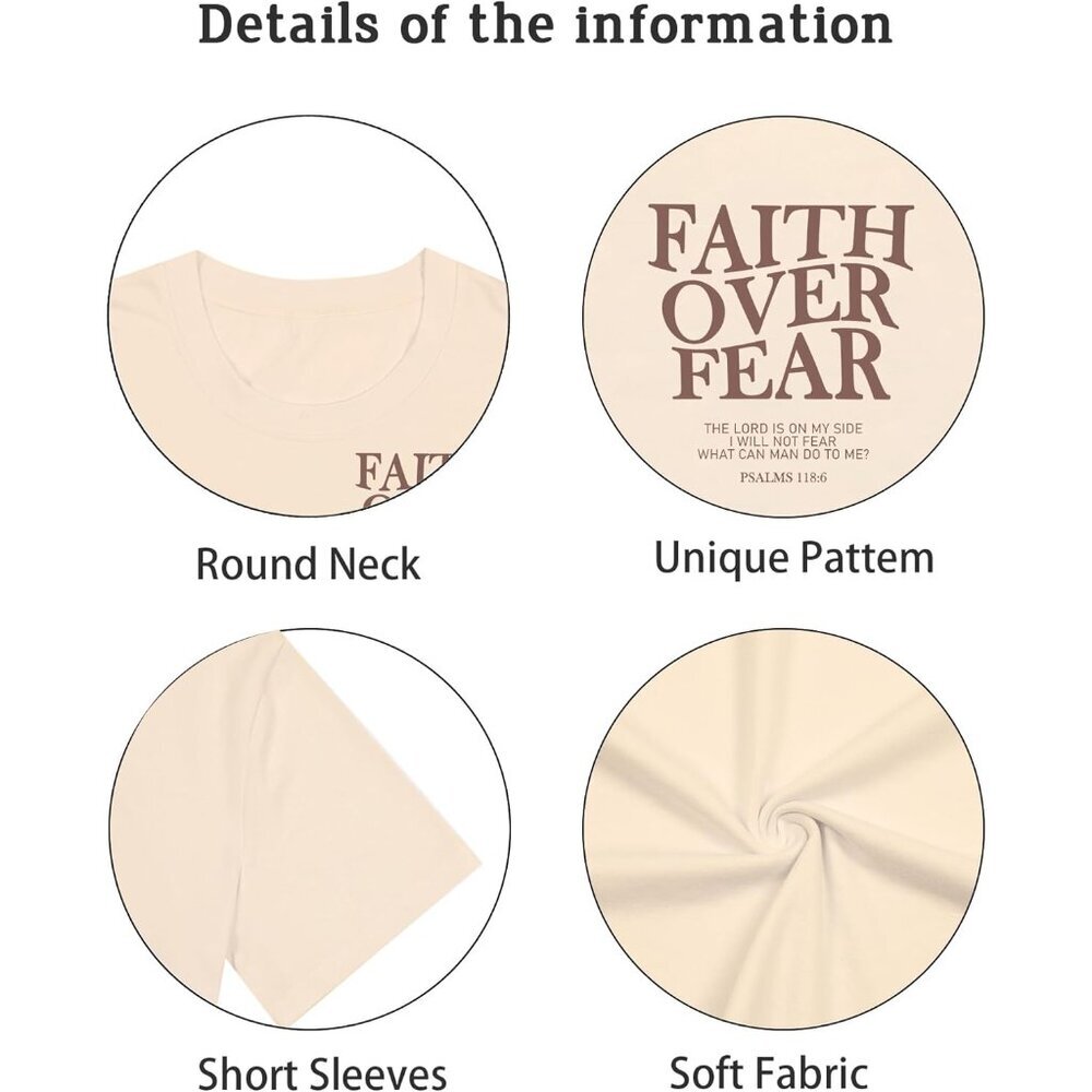 Faith Over Fear T-Shirt Womens Christian Tee Bible Verse Casual Top - Picture 4 of 5